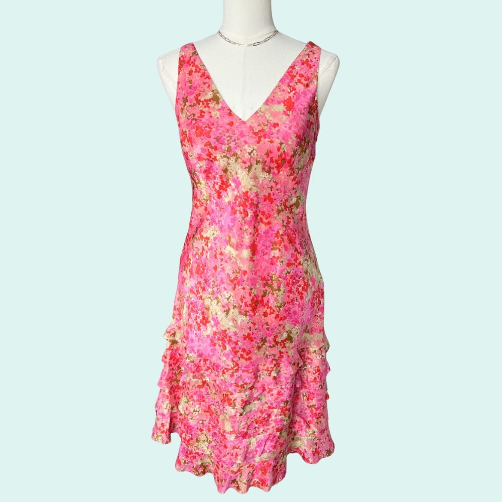 Vintage Ann Taylor Pink Silk Floral Midi Dress